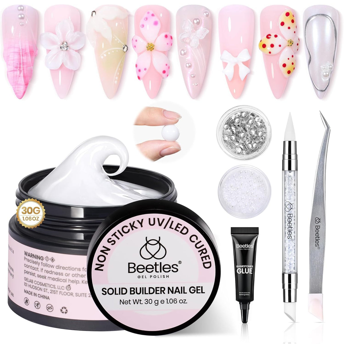 Beetles Solid Builder Nail Gel 1 oz White 3D Sculpting Gel for Nail Art Non-Sticky Extension with