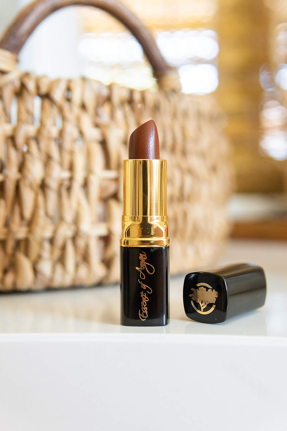 Essence Of Argan Dark Brown Lipstick for Cracked & Dry Lips - 100% Organic Argan & Jojoba Oil, Shea