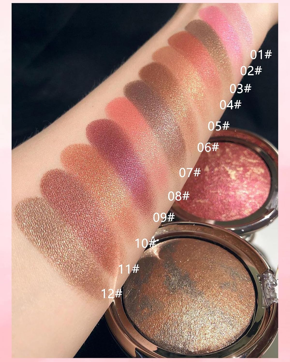 Baked Blush,Glow Marbleized Blush Powder Palette,Lightweight Shimmery Cruelty-Free Blusher for