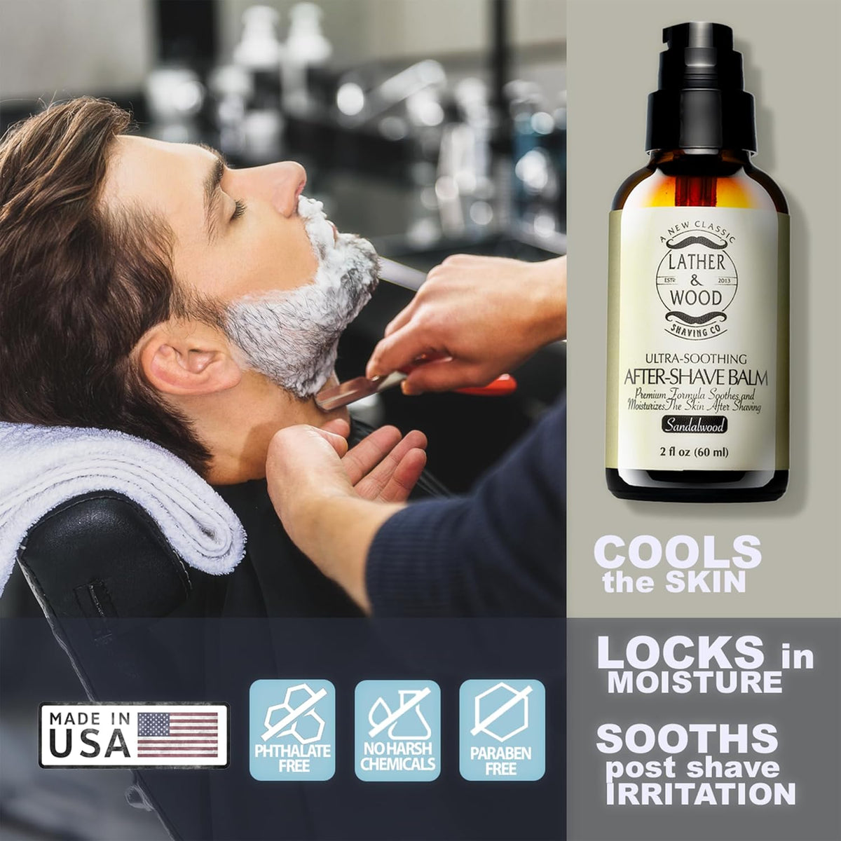 Best After-shave Balm, Sandalwood Scent, Premium Aftershave Lotion, Soothes and Moisturizes Face