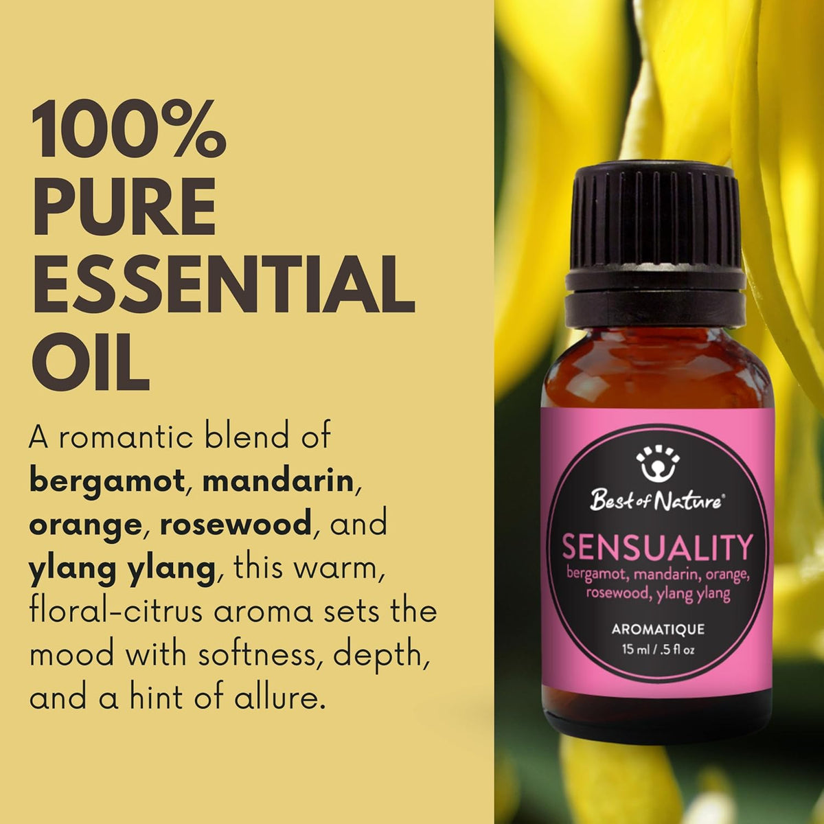 Sensuality Essential Oil Blend – Ylang Ylang, Bergamot, Mandarin, Orange & Rosewood – 100% Pure for
