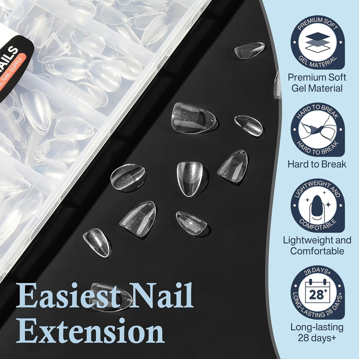 Extra Short Almond Fake Nails, 504pcs Soft Gel Pre-Shaped Acrylic Nail Tips, Half Matte Full Cover