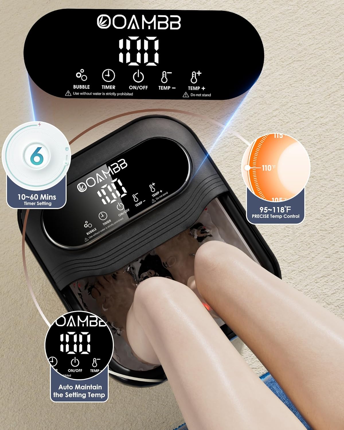 Collapsible Foot Spa with Heat, Bubble and Temp Control, Foot Bath Massager with XL Touch Screen