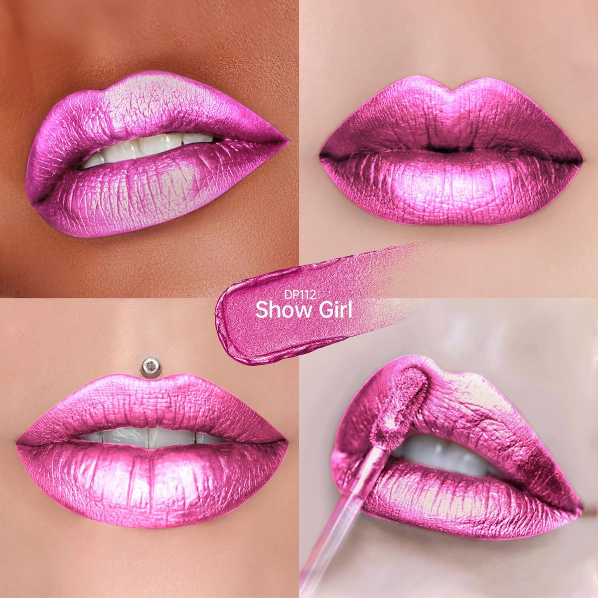 Hot Pink Lipsticks for Women Metallic Lipstick Long Lasting Non Stick Cup Lip Gloss, Shimmer