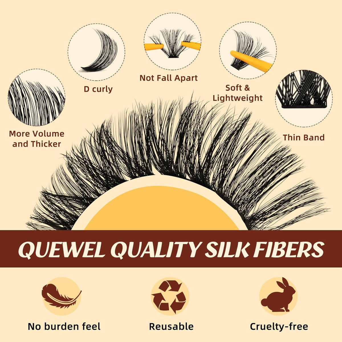 QUEWEL DIY-Lash-Extension-Kit, 280pcs 60+80+100D Lash-Clusters Mixed 10-16mm Thick