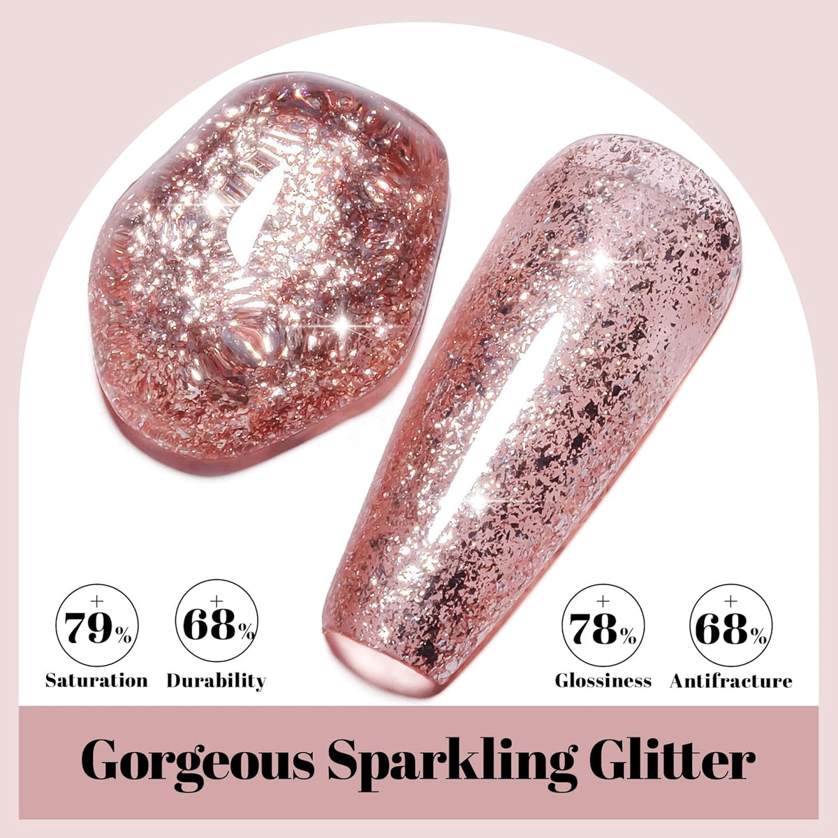 YTD Likomey Gel Nail Polish,15ml Rose Gold Glitter Nails Gel,Fall Winter Shiny Sparkly Salon Home