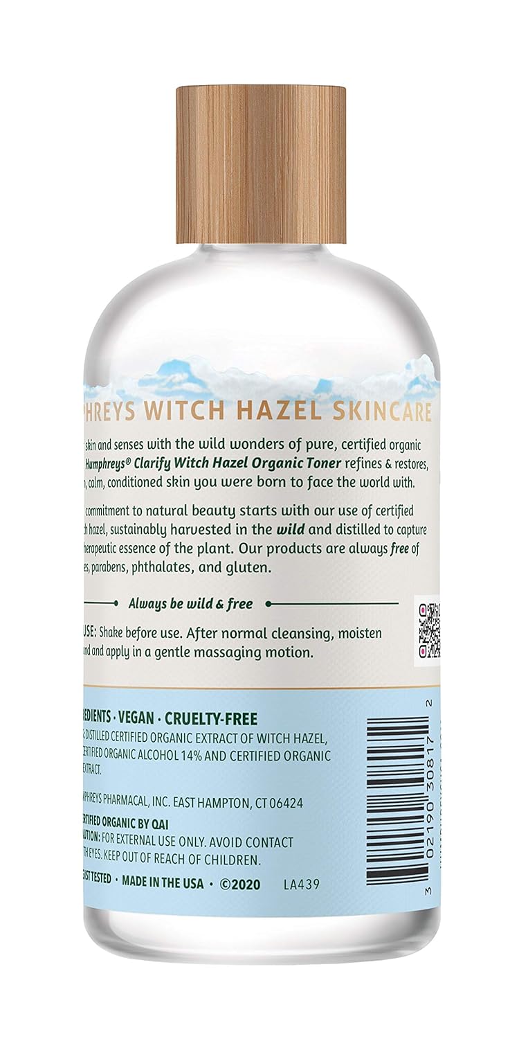 Humphreys Witch Hazel Clarifying Toner | Wild Harvested Witch Hazel | USDA Organic | Natural |