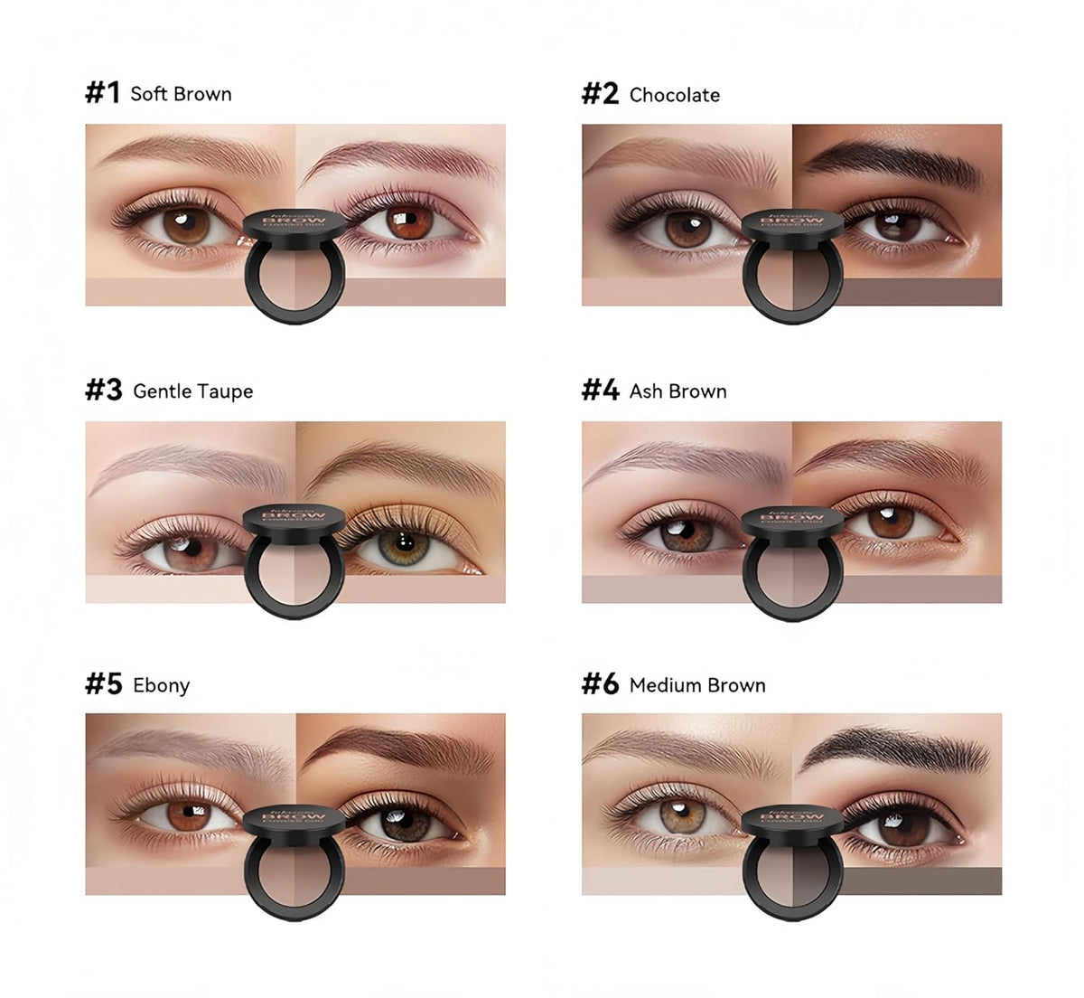 MAEPEOR Brow Powder Duo 6 Colors Natural Smooth Eyebrow Powder Professional Brow Contour Palette