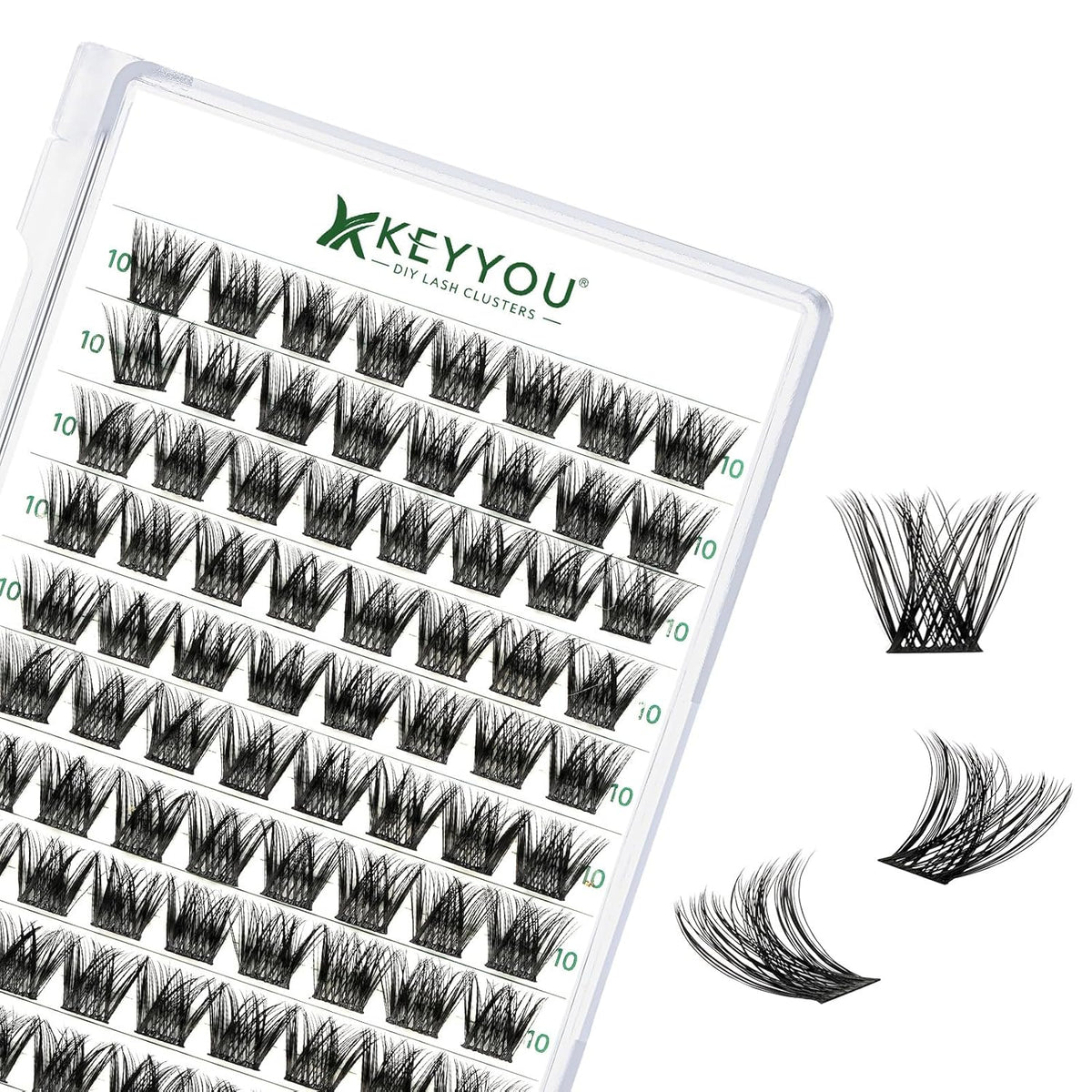 Lash Clusters 96pcs Individual Lashes Y01 D Curl 10mm Eyelash Clusters KEYYOU Volume Wispy Lash