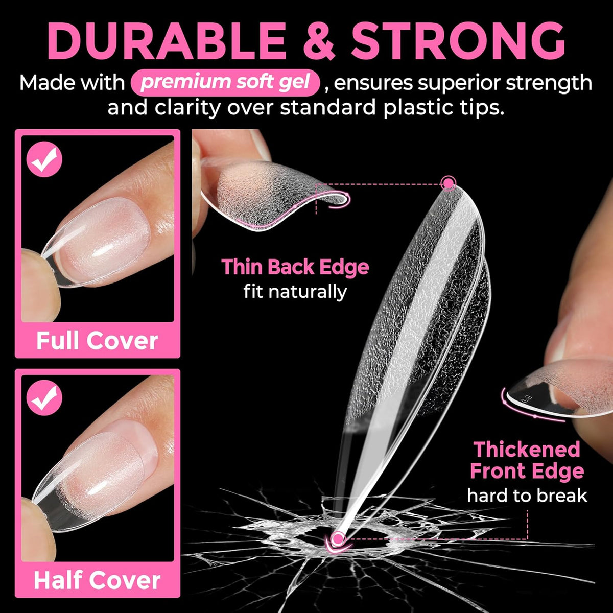UNA GELLA Short Almond Round Fake Nails 216pcs Almond Press on Nails Pre-Shape Oval Gel Nail Tips