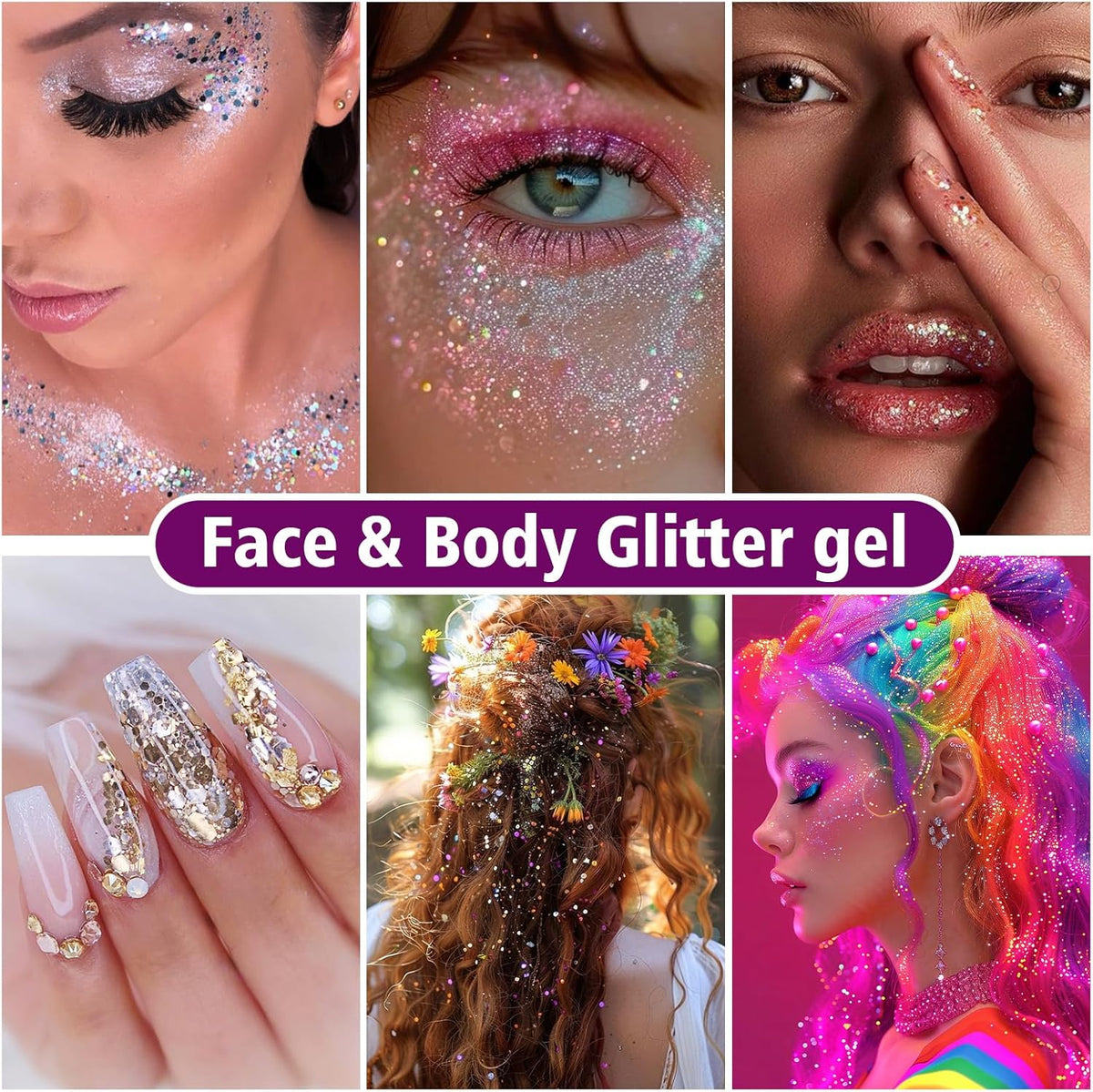 10 Colors Body Glitter,Face Glitter Makeup for Kids Women,Sparkly Chunky Hair Glitter for Eye Lip