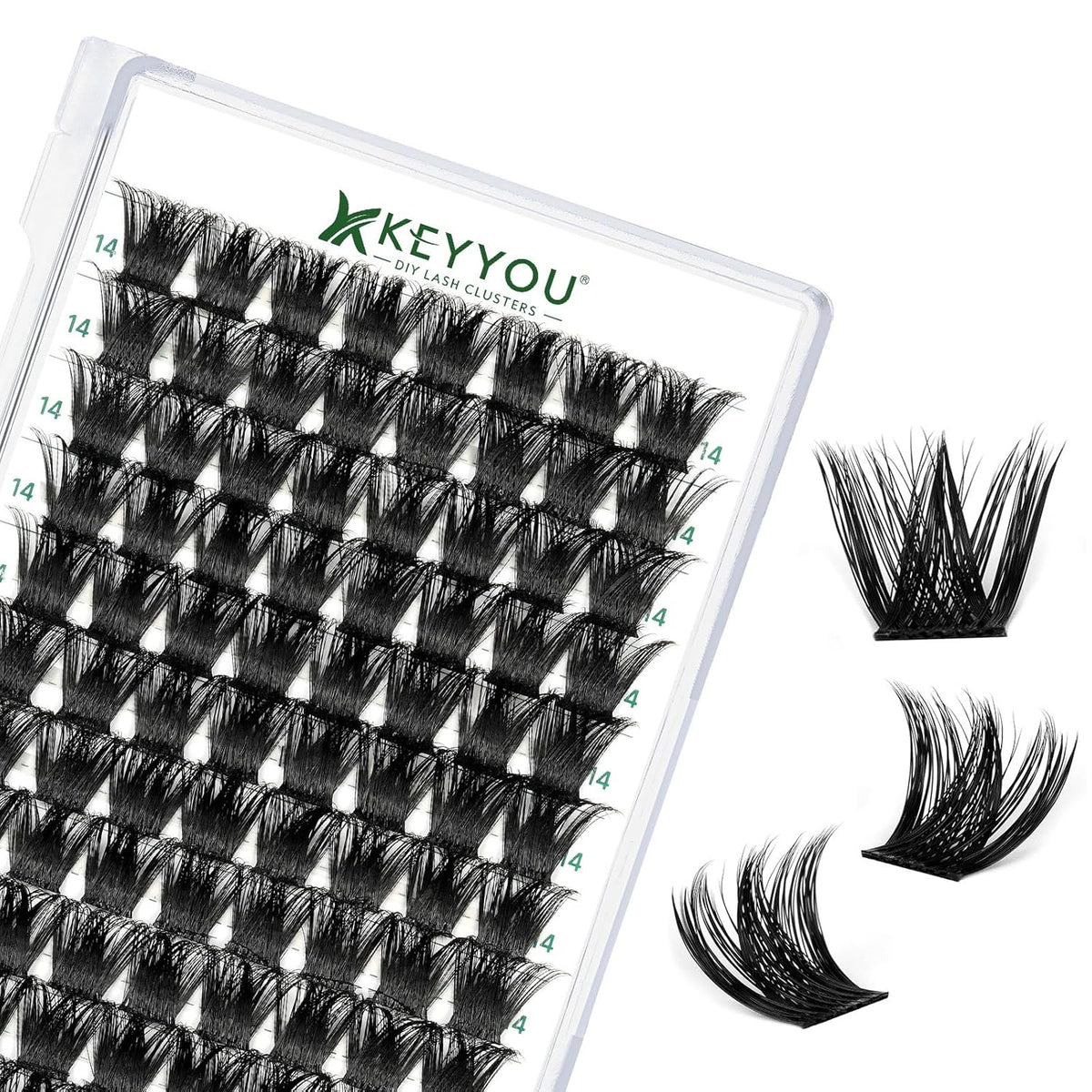 KEYYOU Lash Clusters 96pcs Individual Lashes Y02 D Curl 14mm Eyelash Clusters Volume Wispy Lash