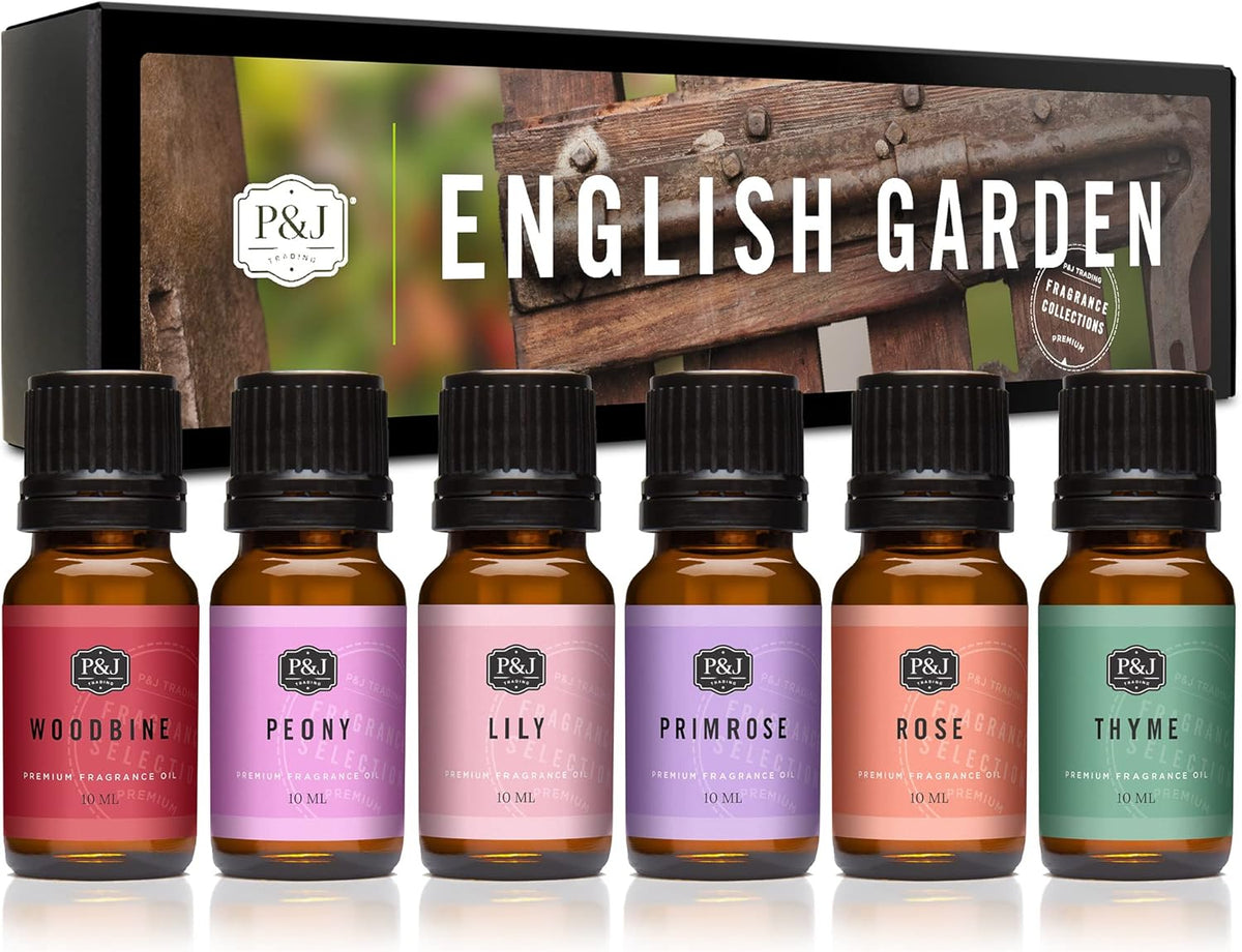 P&J Trading Fragrance Oil English Garden Set | Rose, Woodbine, Thyme, Primrose, Lily, Peonies