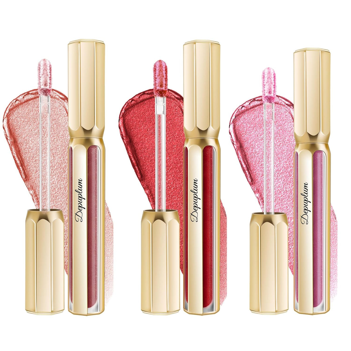 3Pc Lipsticks Set for Women Metallic Lipstick Long Lasting Dark Red Pink Burgundy Lip Gloss, Metal