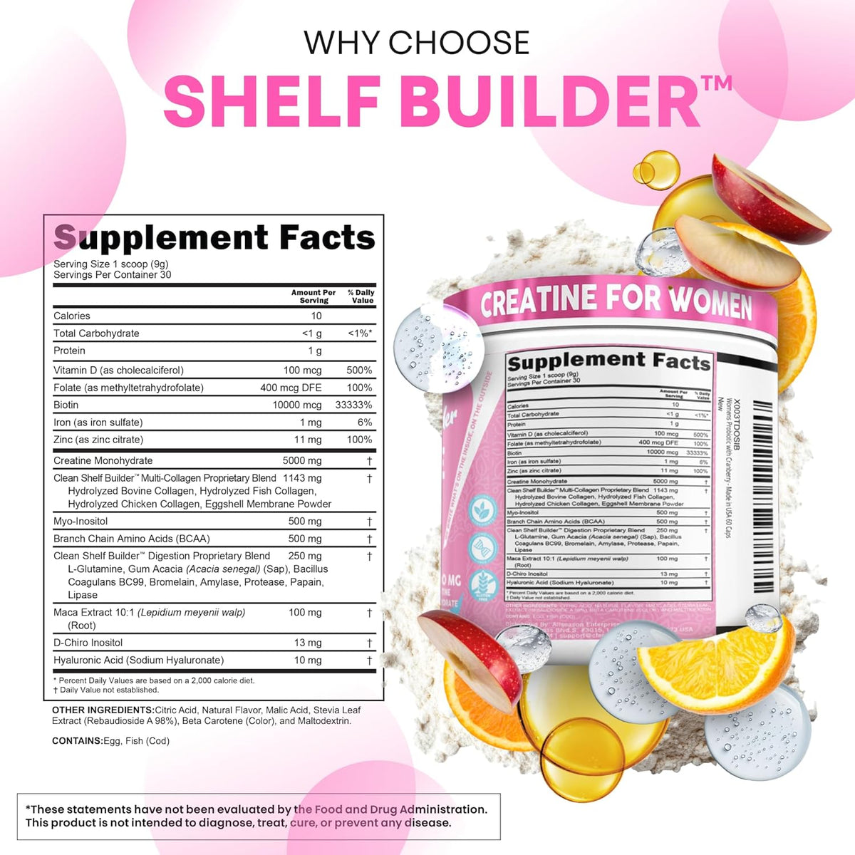 Creatine for Women | Creatine Monohydrate + BCAA Powder Myo-Inositol Collagen Biotin Hyaluronic