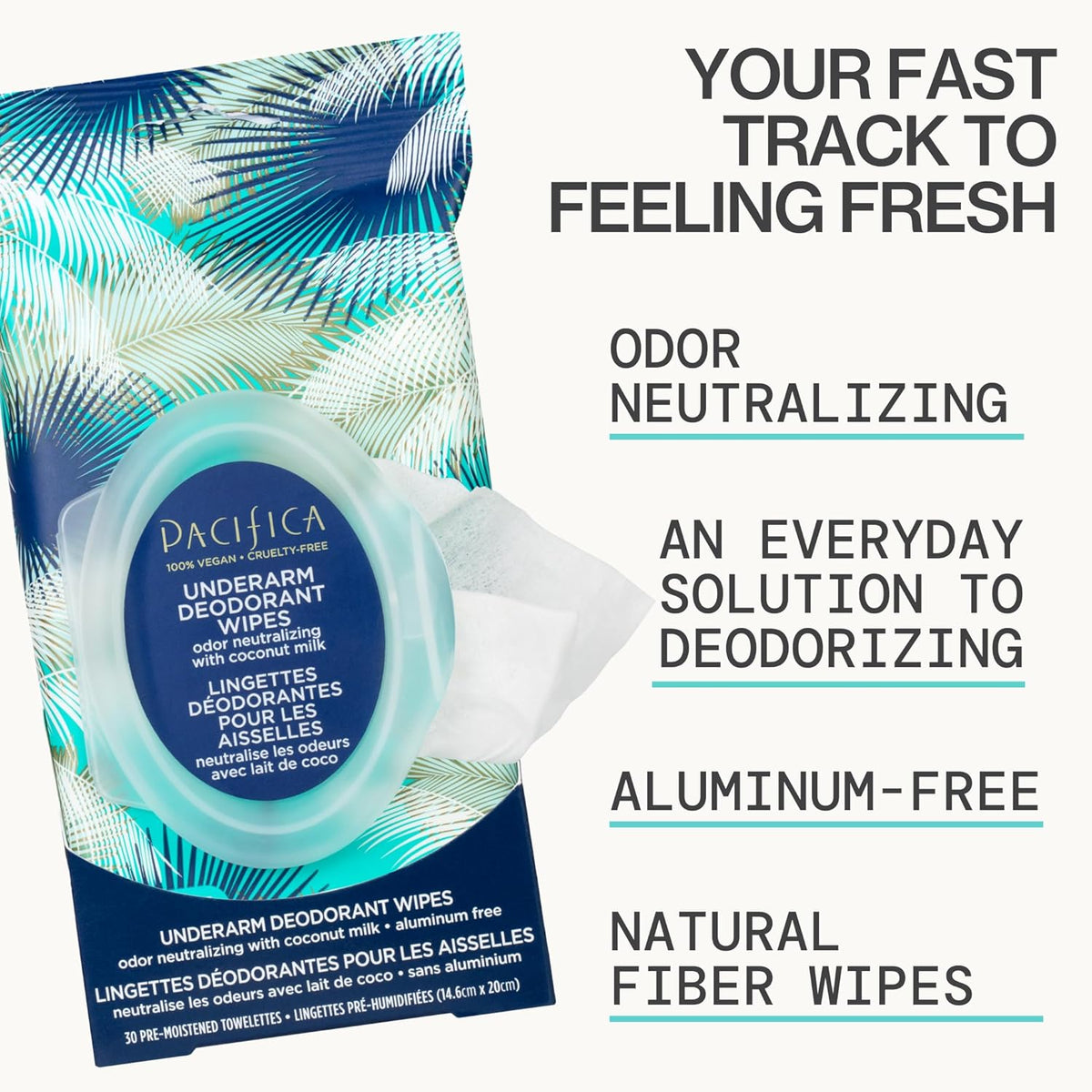 Pacifica Beauty Coconut Milk & Essential Oils Underarm Deodorant Wipes, Helps Remove Odor