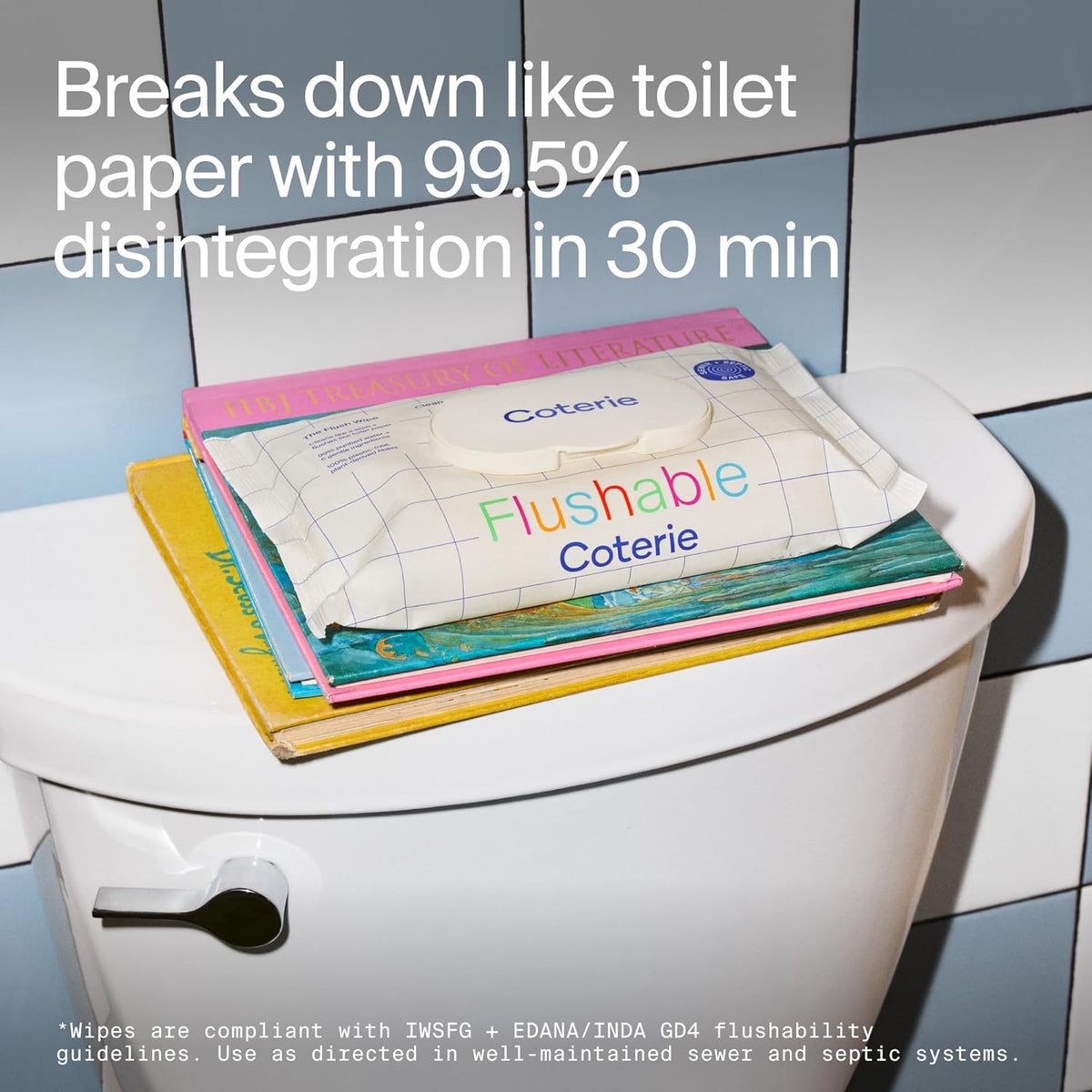 Coterie Flushable Wipes for Sensitive Skin, Hypoallergenic, 99% Water, Plant-Based Fibers, Sewer +