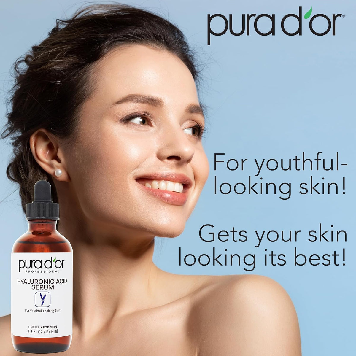 PURA D'OR 3.3 Oz Hyaluronic Acid Serum For Deep Hydration - Anti-Aging, Plumping & Moisturizing