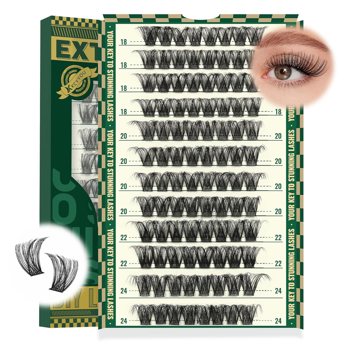 Lash Clusters 96pcs Eyelash Clusters D Curl 18-24MIX Cluster Lashes KEYYOU Volume Wispy Lash