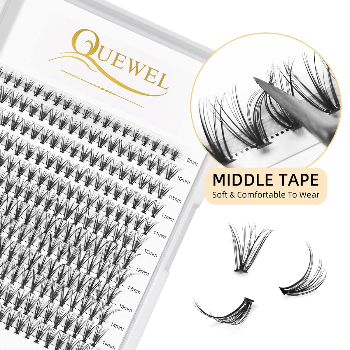QUEWEL Lash Clusters 240Pcs Cluster Lashes 20D 0.07C Curl Mix8-14mm Individual Lashes