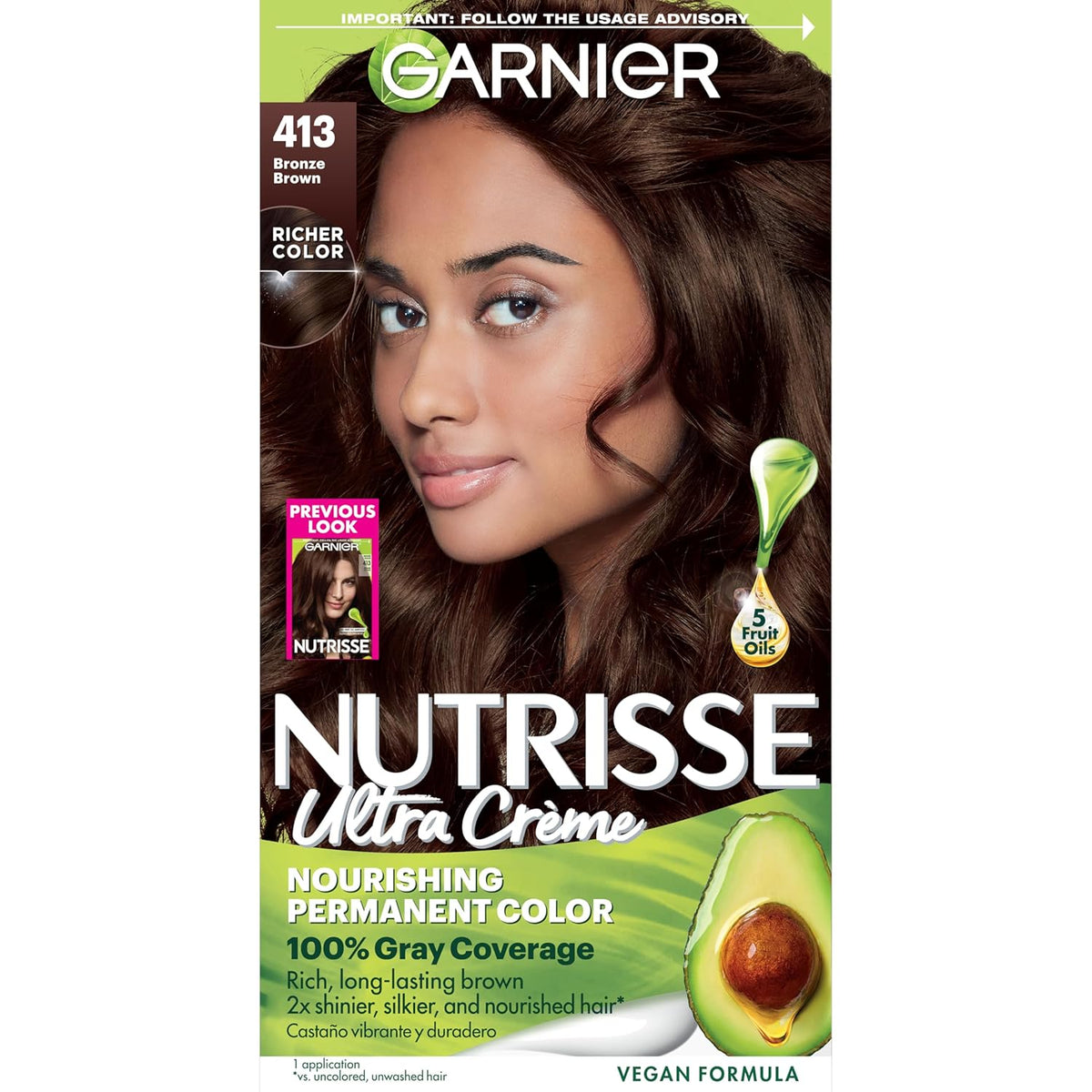 Garnier Hair Color Nutrisse Nourishing Creme, 413 Bronze Brown (Bronze Sugar) Permanent Hair Dye, 1