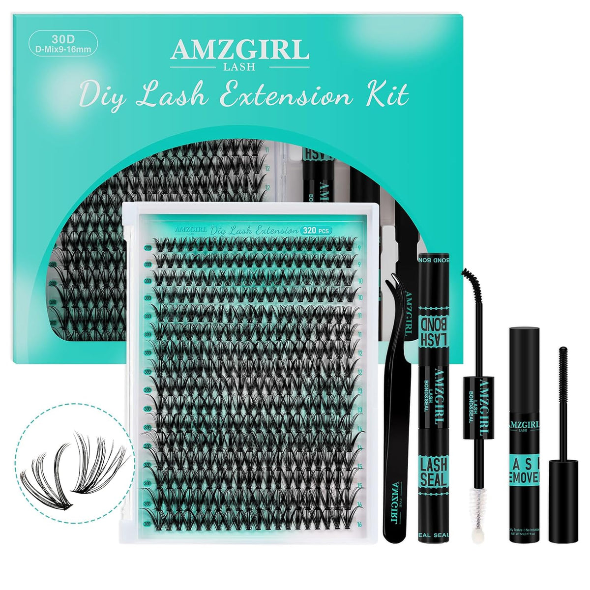 Lash Extension Kit 320Pcs,DIY Individual Lashes Clusters Kit,Lash Bond And Seal,Lash Remover For