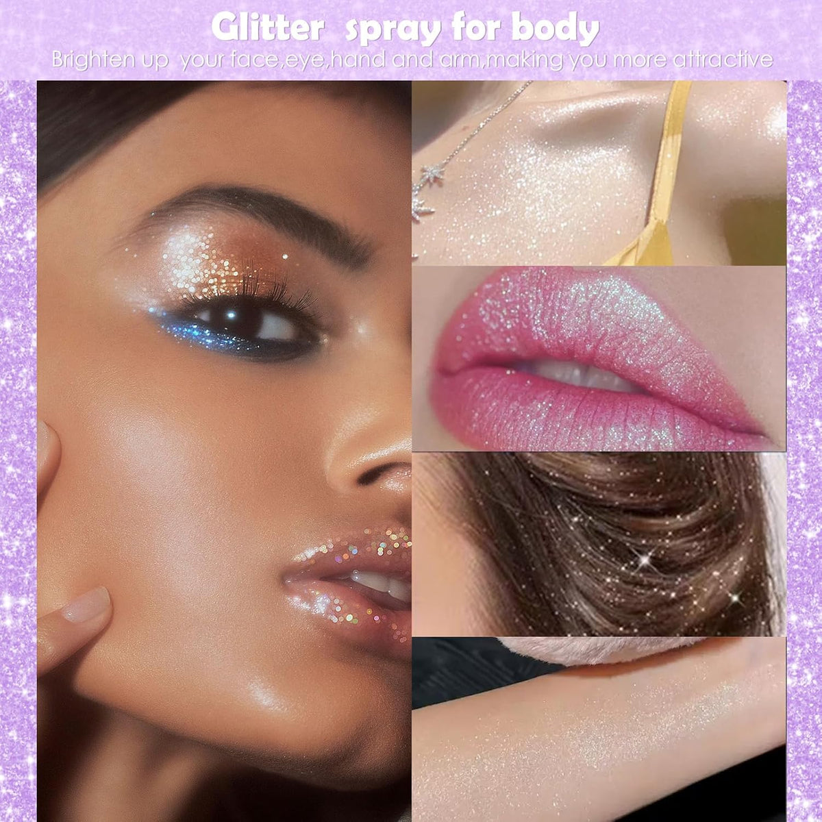 Yosca Body Glitter Spray, 30ML Loose Body Shimmer Powder Hair Spray Rose Pink Glitter Sparkle