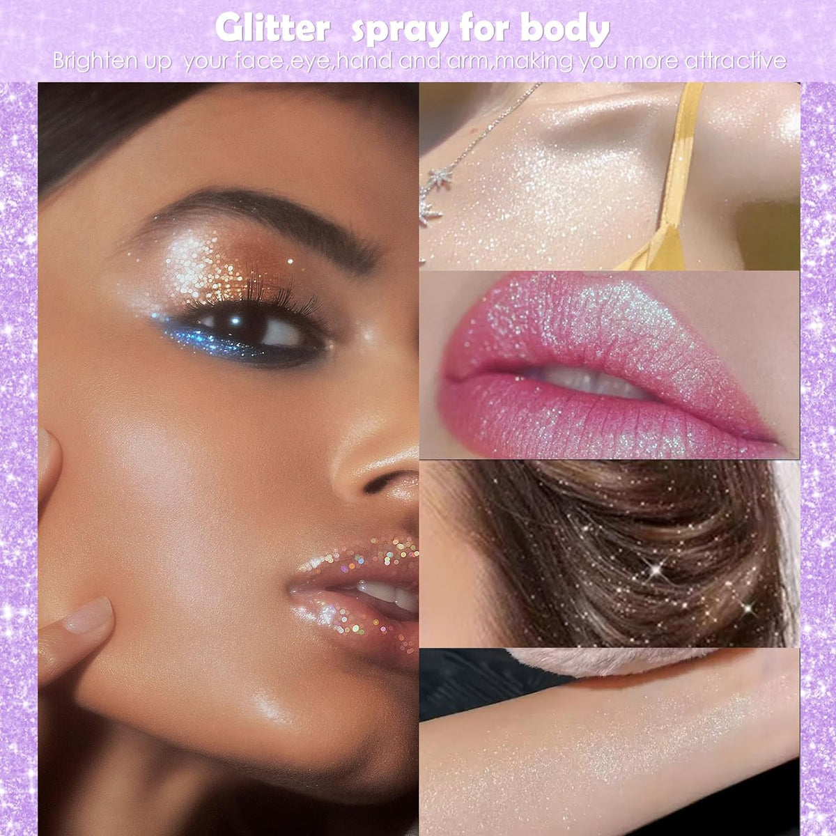 Yosca Body Glitter Spray, 30ML Loose Body Shimmer Powder Hair Spray Silver Glitter Sparkle