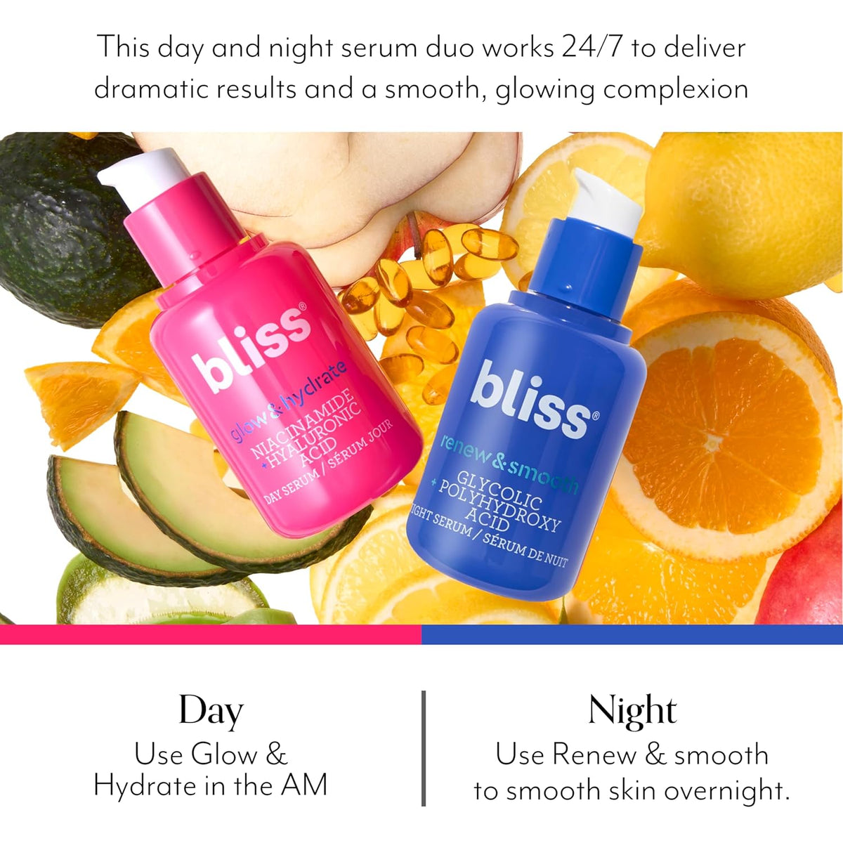 Bliss Glycolic + Polyhydroxy Acid Renew & Smooth - Night Serum - Gently Exfoliate Skin - Hydrating