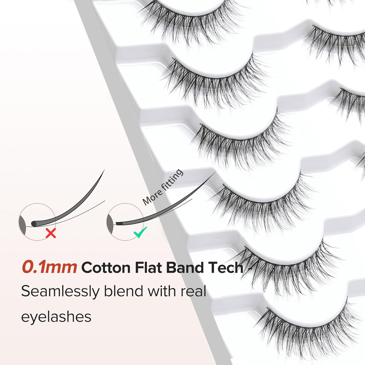 False Eyelashes Natural Look Wispy Lashes 10mm Short Lash C Curl 0.1MM Thin Band Lashes Pack
