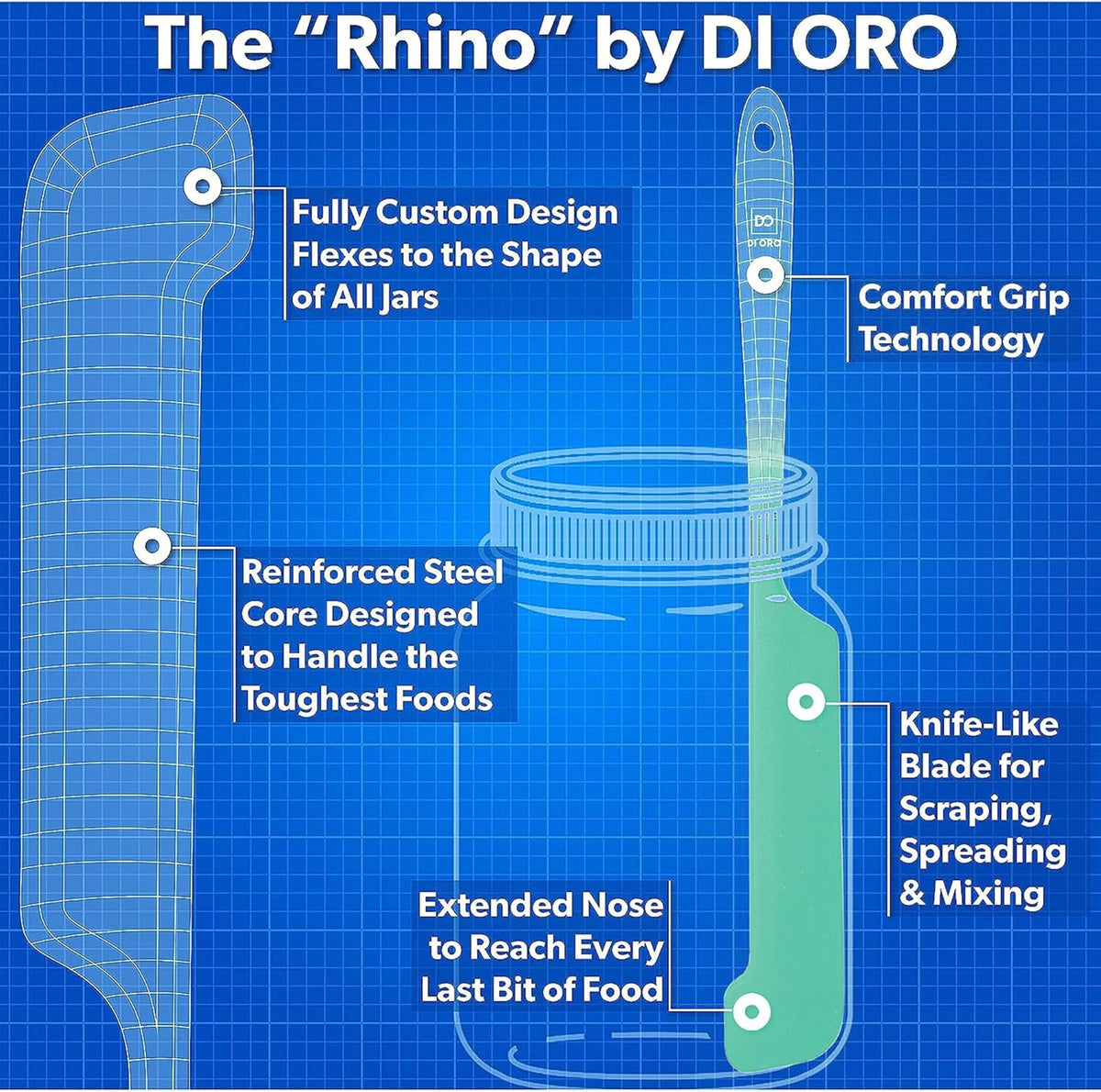 DI ORO Silicone Jar Spatulas for Scraping - Rubber Spatulas Silicone Heat Resistant - Kitchen