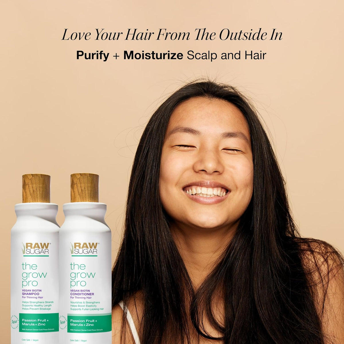 Raw Sugar Grow Pro Hair Care Bundle- Shampoo & Conditioner with Vegan Biotin for Anti-Thinning &
