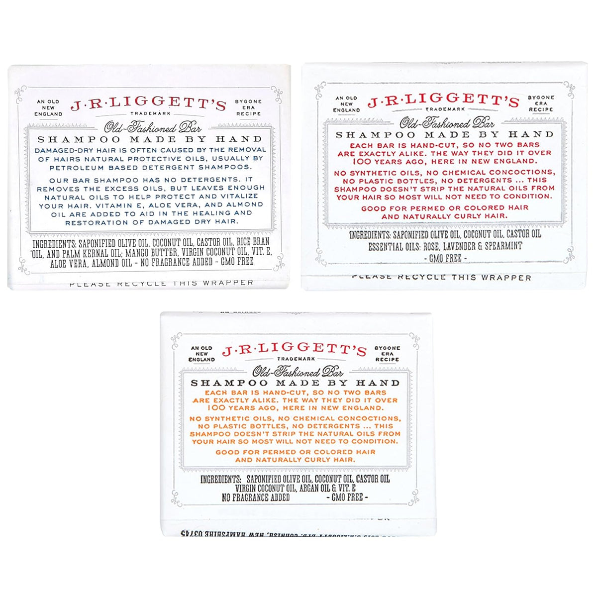 J.R.LIGGETT’S Original Formula, Moisturizing Formula and Coconut & Argan Oil Shampoo Bars