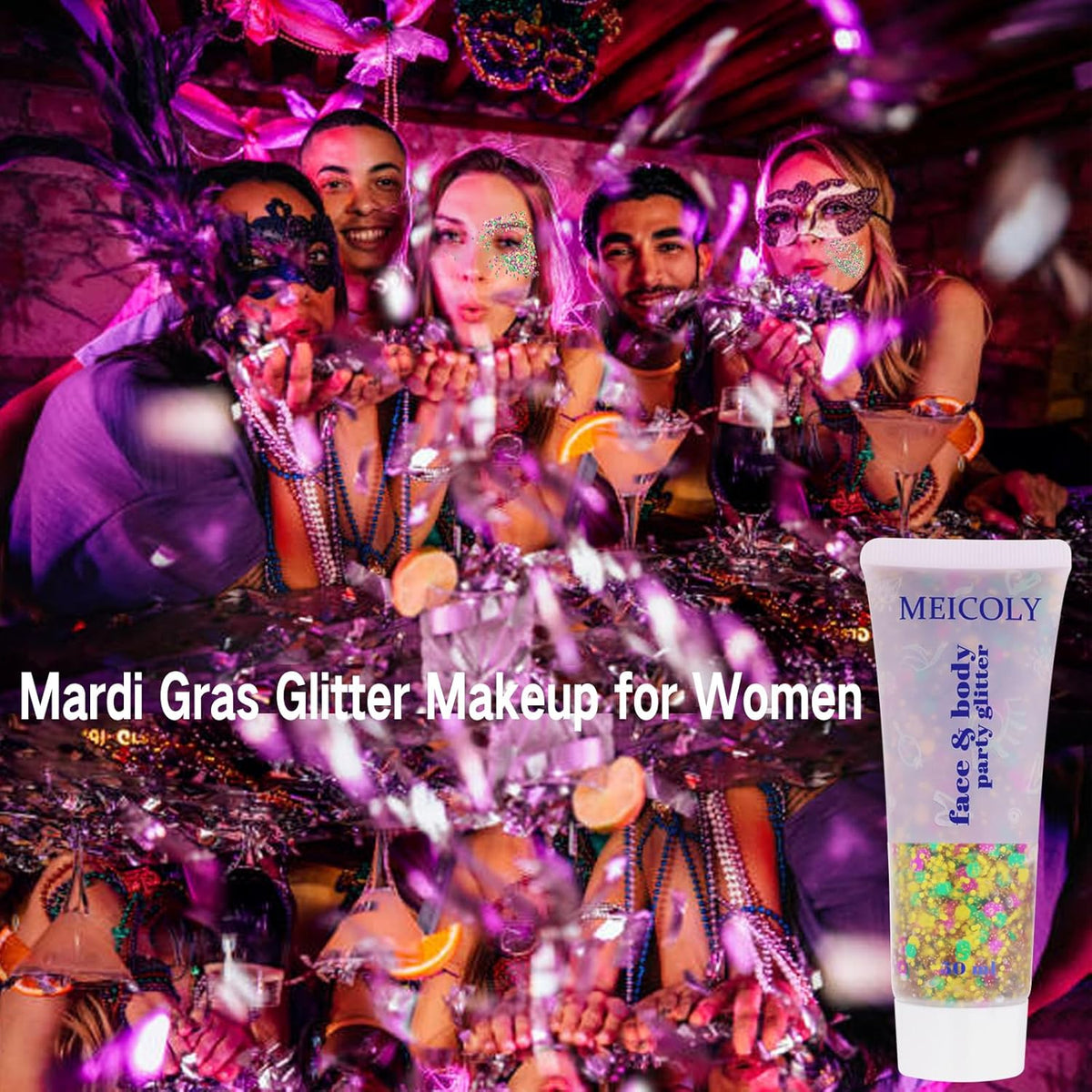 MEICOLY Mardi Gras Face Glitter,Mardi Gras Outfit for Women Kids,Mardi Gras Accessories for