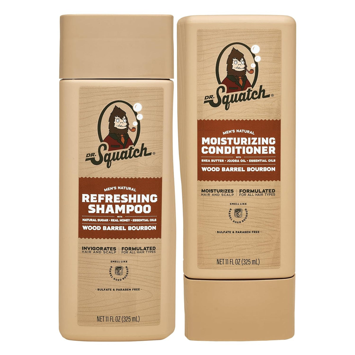 Dr. Squatch Natural Hair Bundle for Men - Healthy, Full Looking Hair - Wood Barrel Bourbon Shampoo