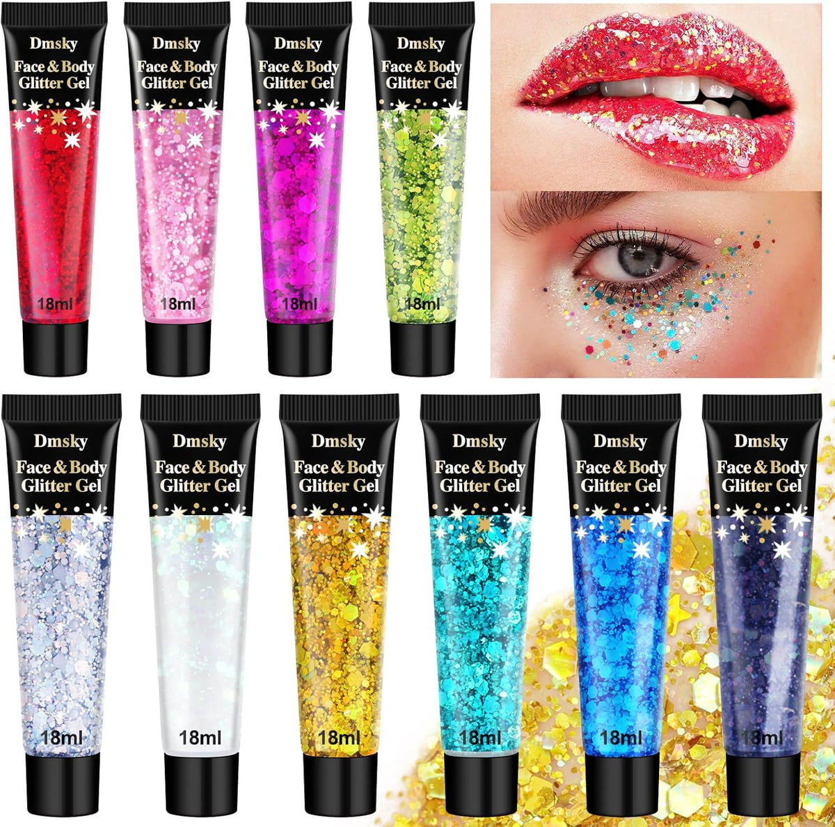 10 Colors Body Glitter,Face Glitter Makeup for Kids Women,Sparkly Chunky Hair Glitter for Eye Lip