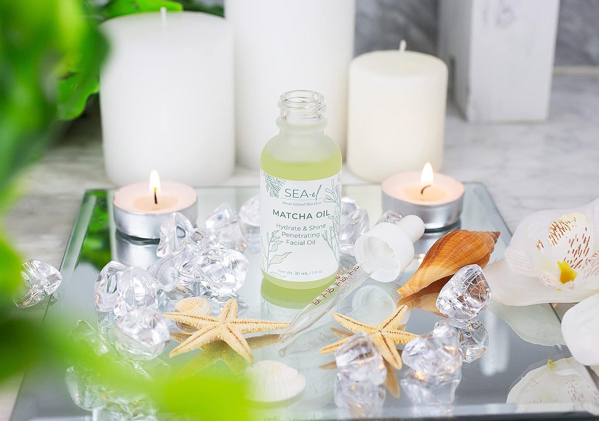 Sea-El Matcha Face Oil Skincare - Hydrating Glow Green Tea & Sea Kelp Facial Oil Blend - Calming &