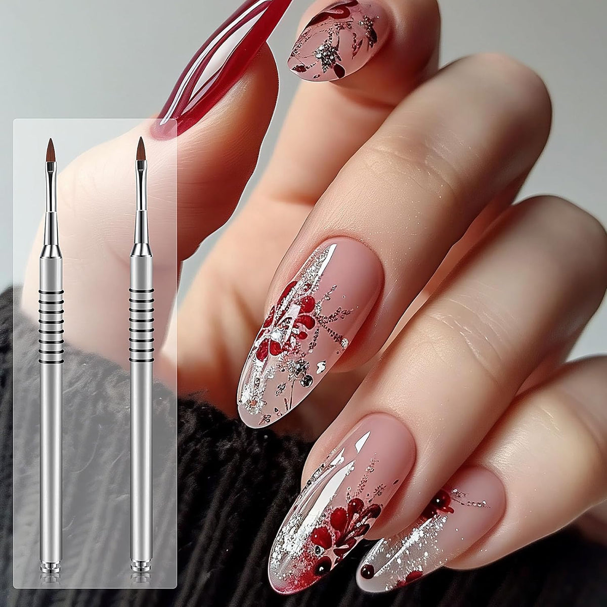2 Pack 3D Nail Art Brush for Acrylic, Kolinsky Acrylic Nail Brushes Set, Nail Lining Brush Nail