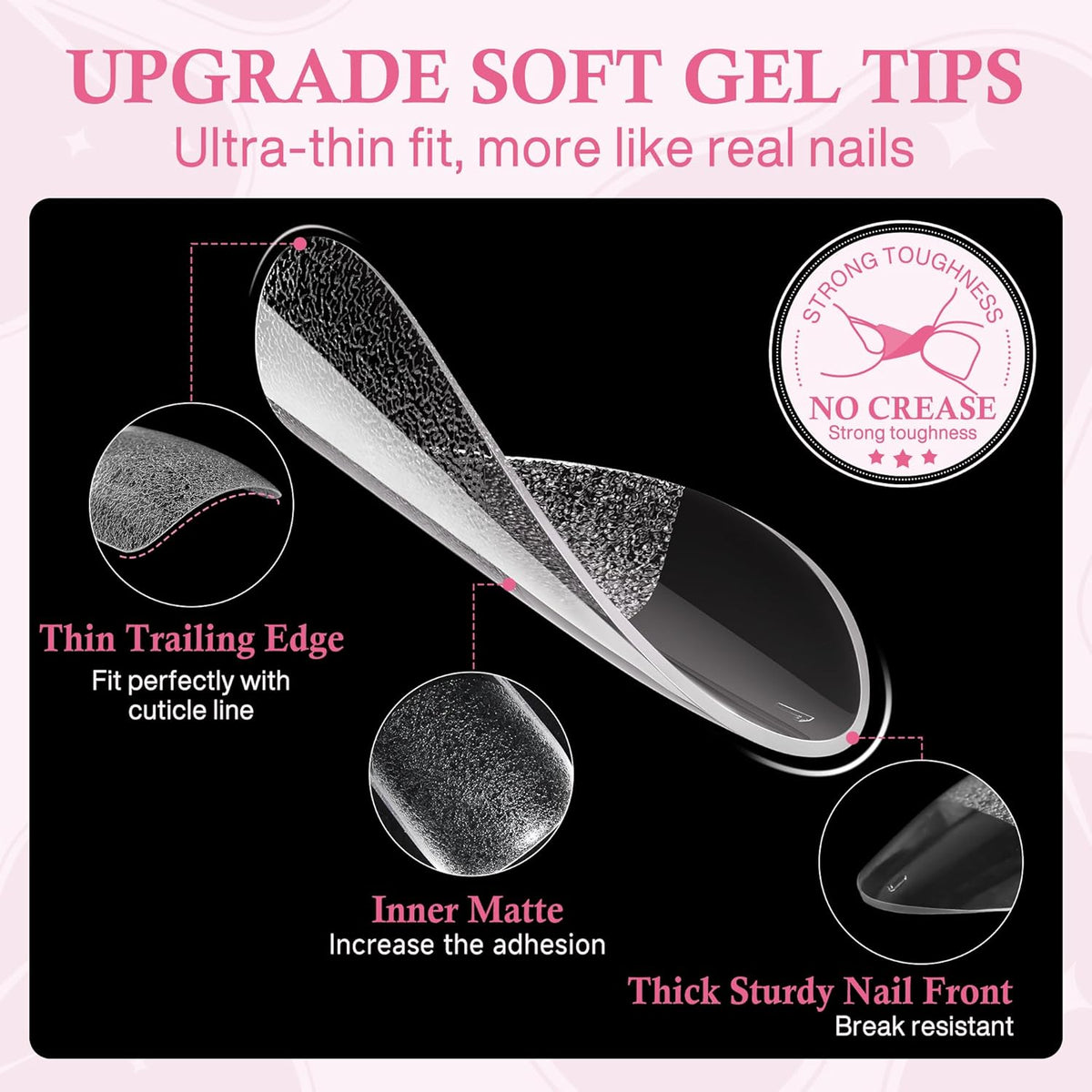 Almond Nail Tips: 504pcs Medium Almond Gel Nail Tips, Pre-shape Half Matte Short Nails Full Cover