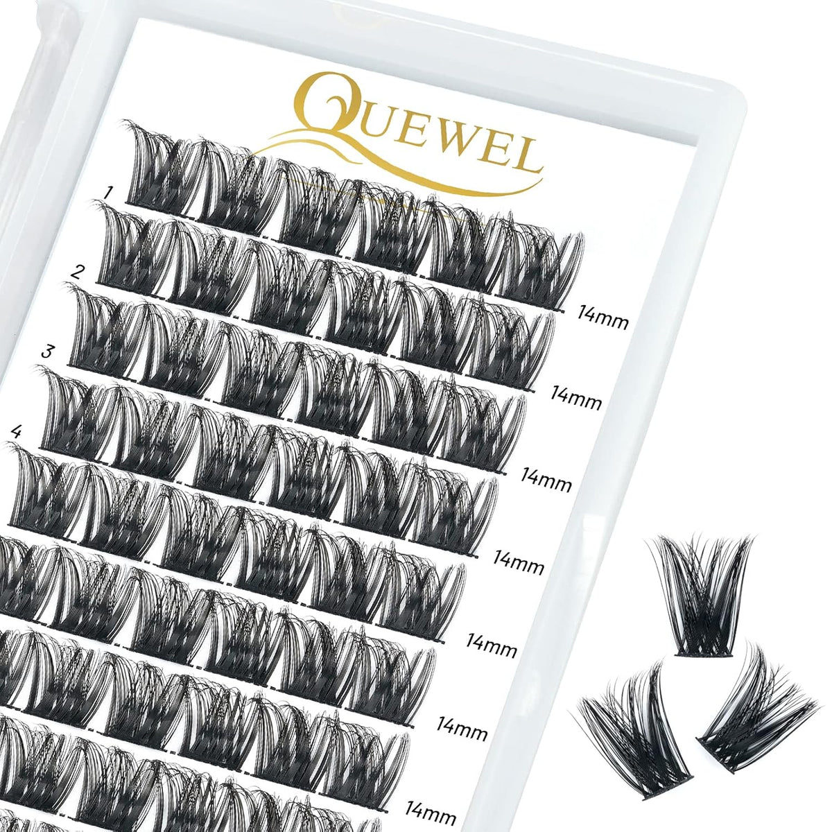 QUEWEL Cluster Lashes 72 Pcs Wide Stem Individual Lashes C/D Curl 8-16mm Length DIY Eyelash