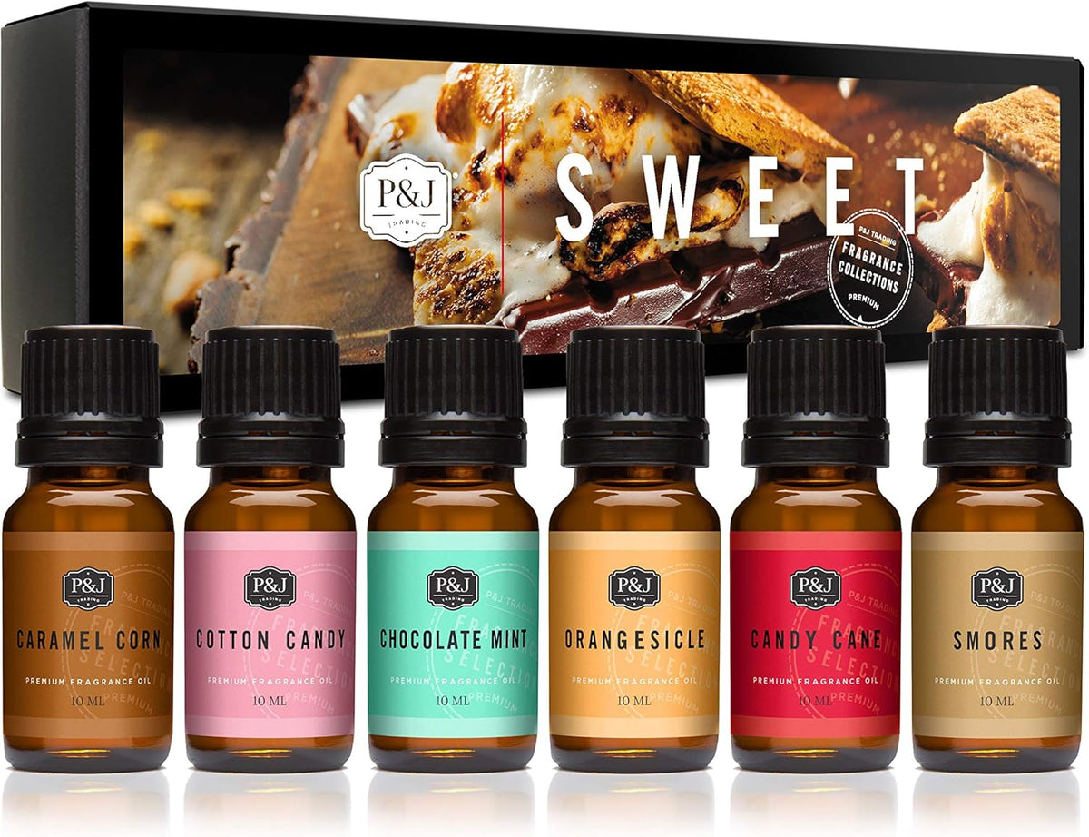 P&J Fragrance Oil Sweet Set | Chocolate Mint, Cotton Candy, Candy Cane, Caramel Corn, Orangesicle