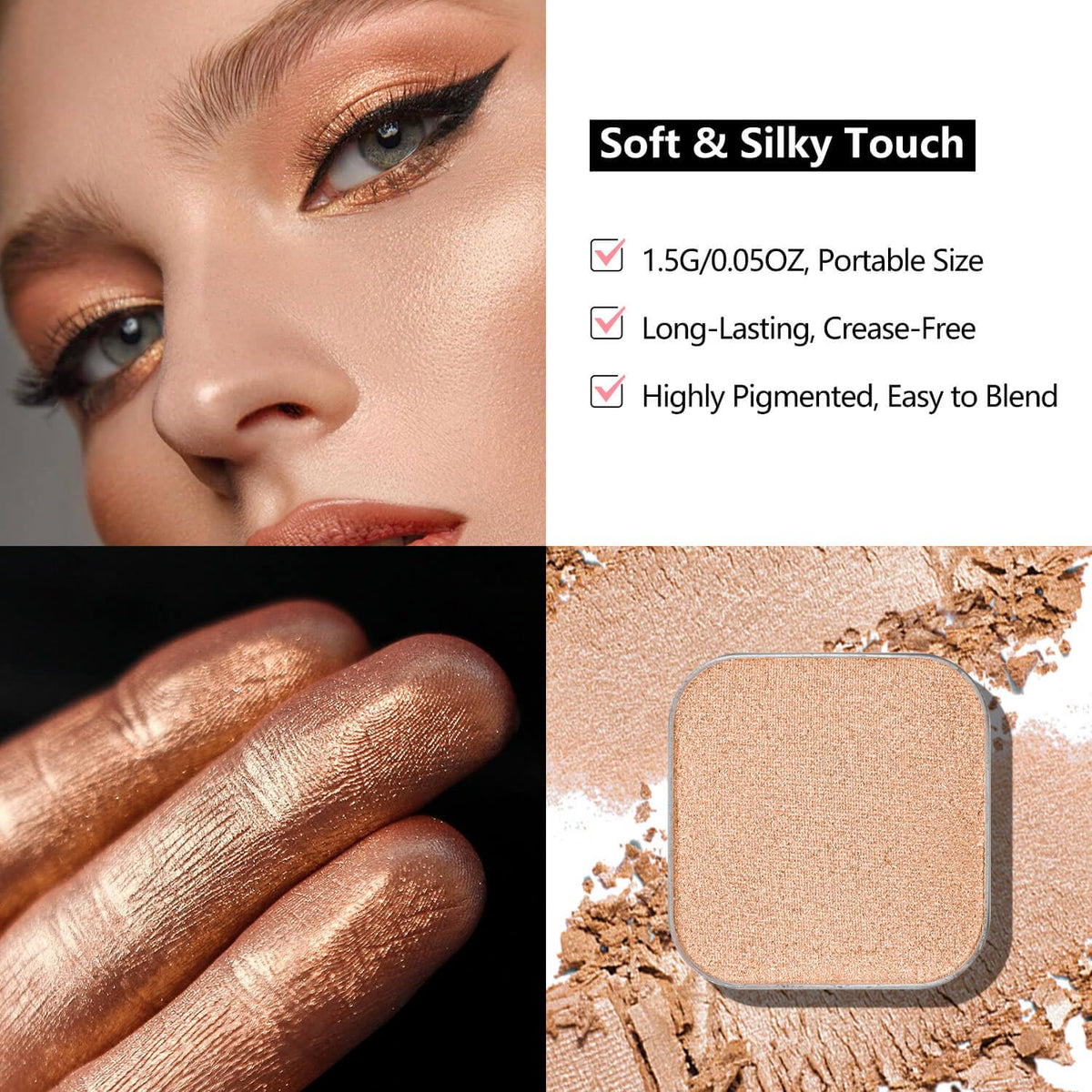 Magnetic Eyeshadow Soft Peach with Hints of Yellow and Pink, Satin Finish, Easy to Blend, Magnetic