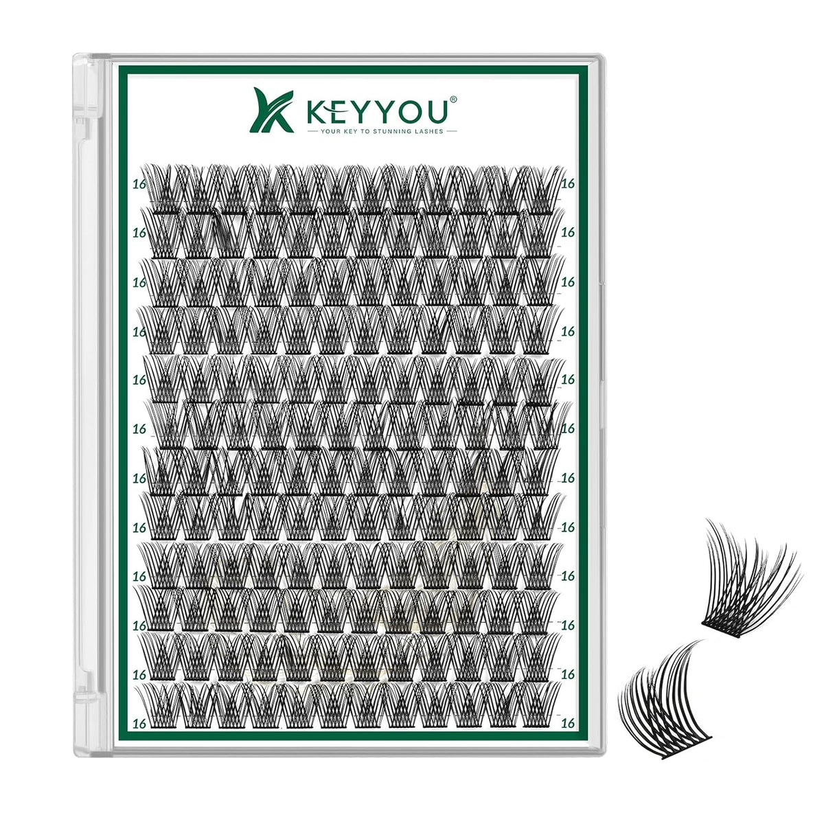 KEYYOU Lash Clusters 144pcs Individual Lashes D Curl 16mm Eyelash Clusters Super Lightweight Air