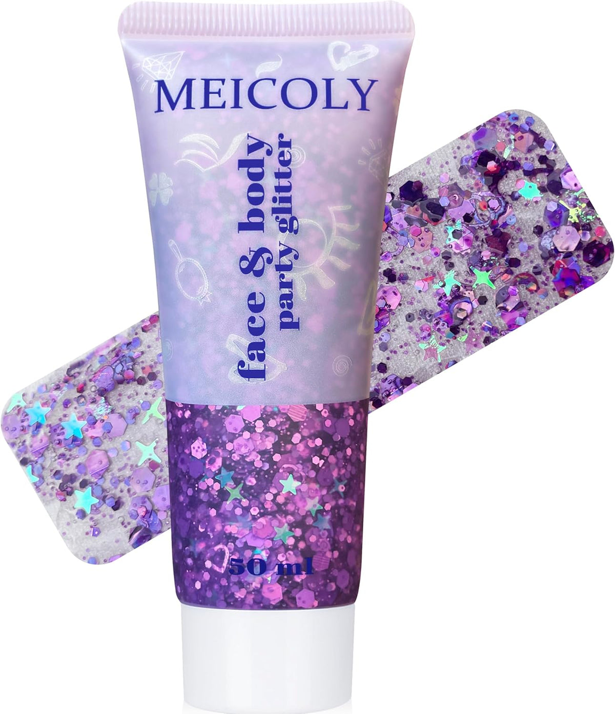 MEICOLY Purple Face Body Glitter,Mermaid Sequins Hair Glitter Makeup,Sparkly Face Glitter for Women