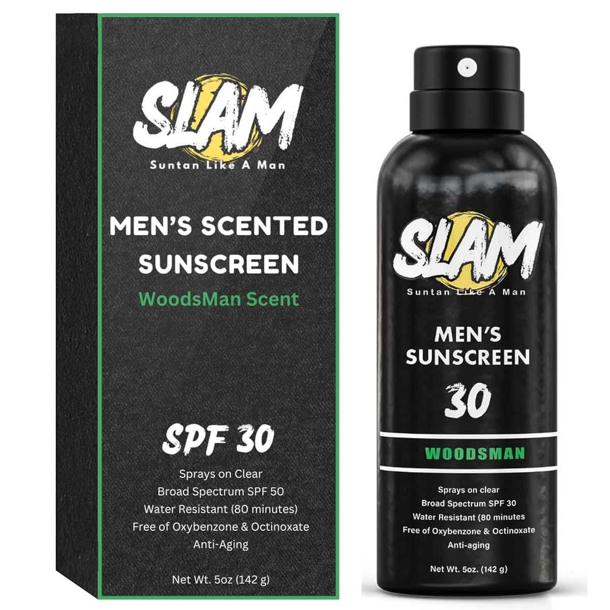 SLAM WoodsMan Men's Scented Sunscreen Spray SPF 30 – Broad Spectrum Sun Screen Spray for Face &