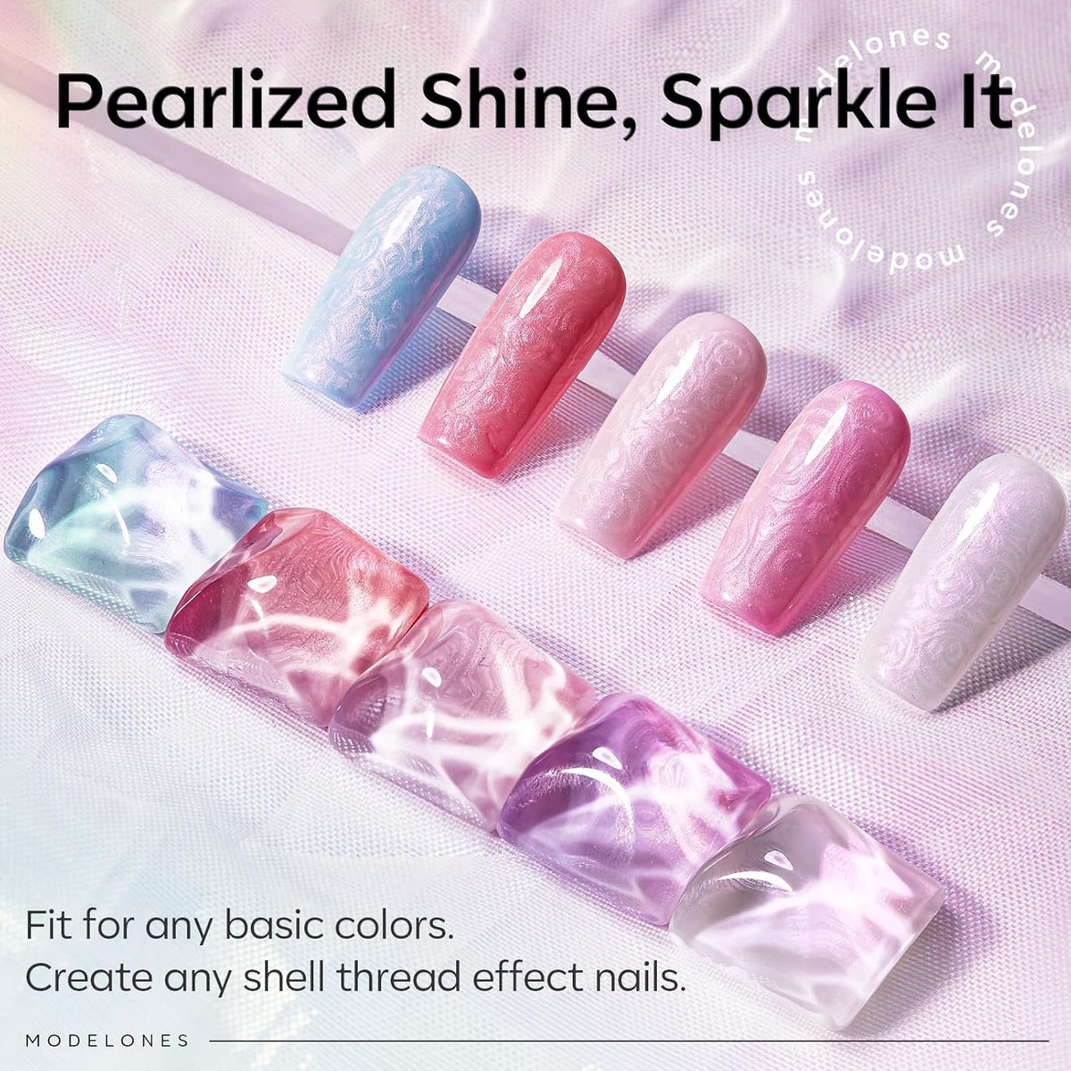 modelones Pearl Gel Nail Polish Top Coat, 2-in-one Clear Pearlescent Glitter Glossy Sparkle Finish