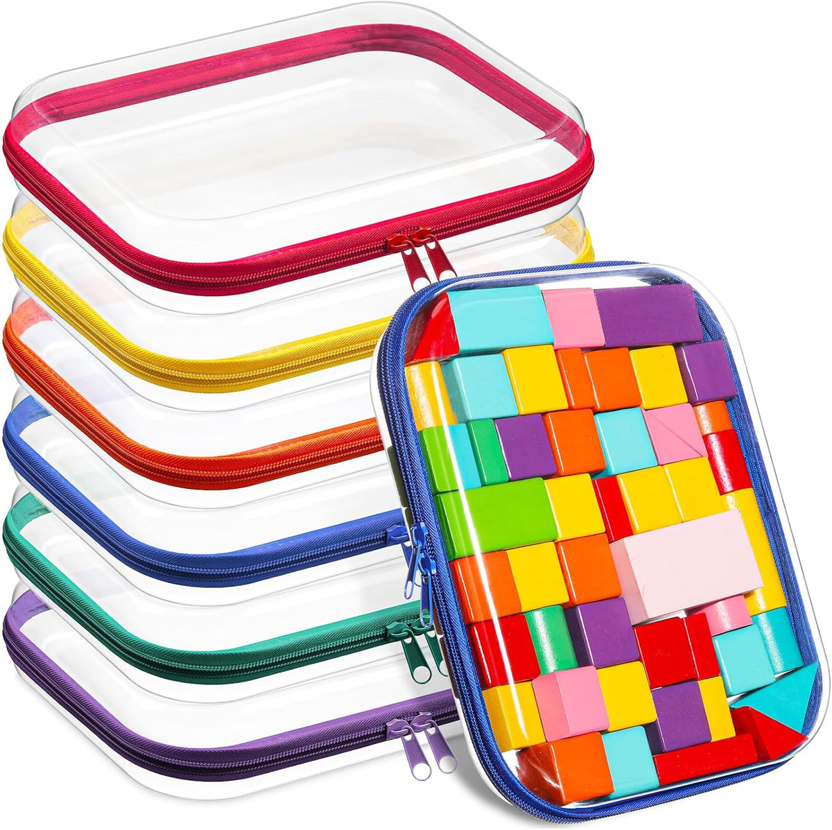 Sanwuta 6 Pcs Clear Hard Zipper Case Pencil Pouches Hard Plastic Zipper Pouches Makeup Bag