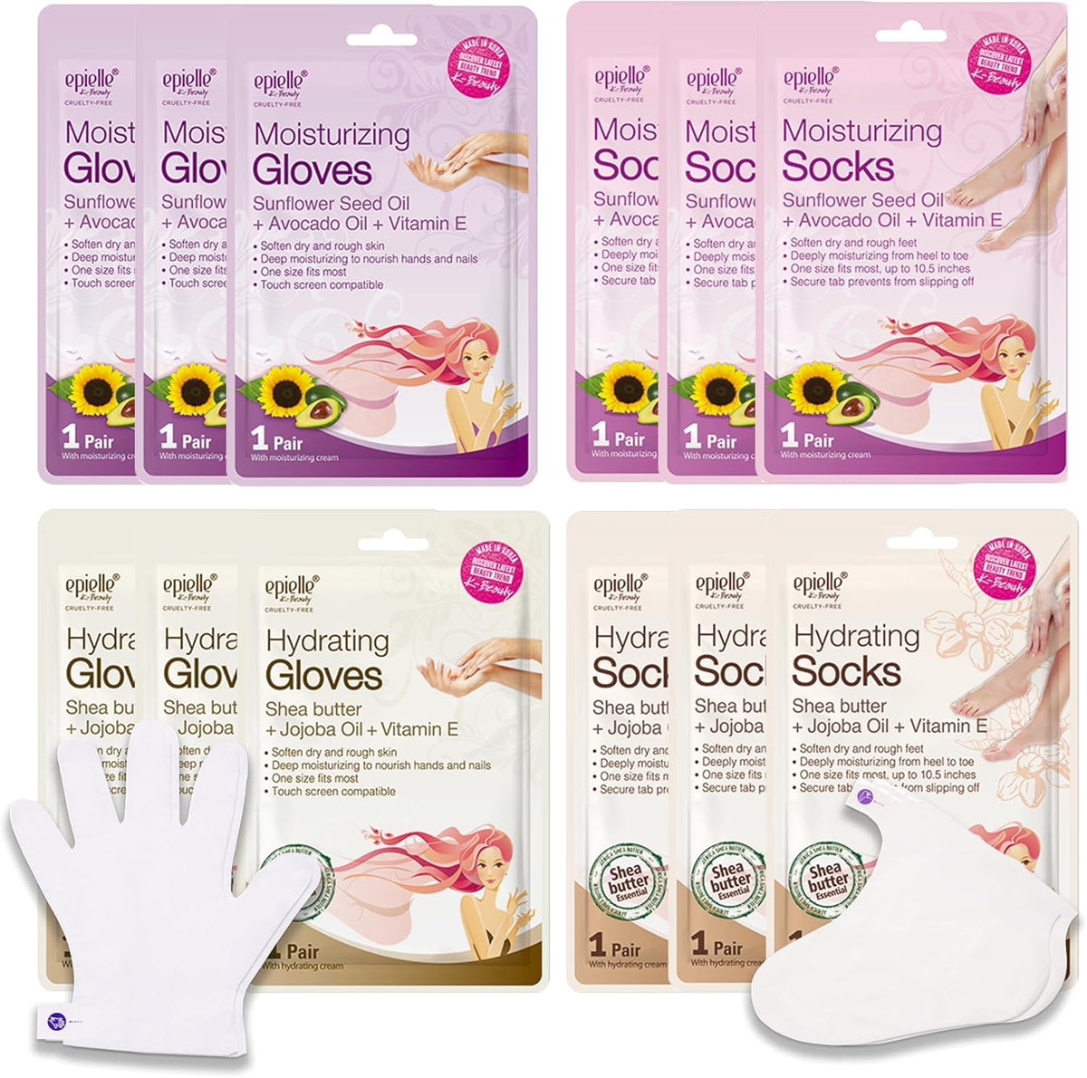 Epielle Hydrating & Moisturizing Hand & Foot Masks 12 Pairs, Relieve and Soften Dry Hands & Cracked