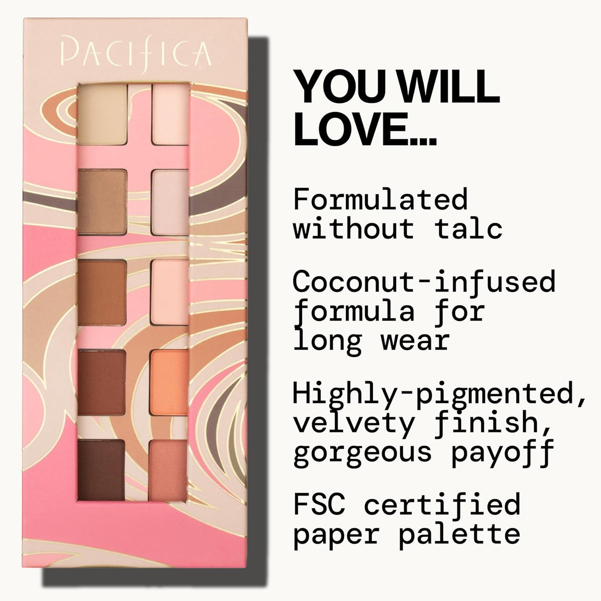 Pacifica Pink Nudes Mineral Eyeshadow Palette, 10 Neutral Shades, For Natural or Smoky Eye Look