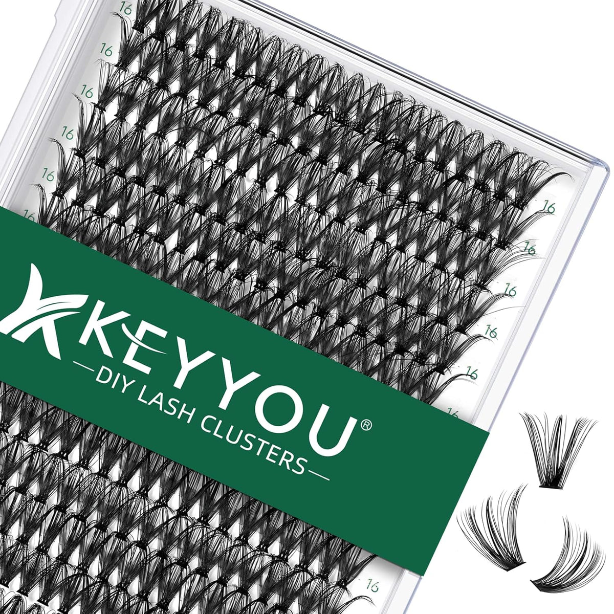 Lash Clusters 300pcs Individual Lashes 40D 0.07C Curl 16mm DIY Eyelash Extension KEYYOU Large Tray